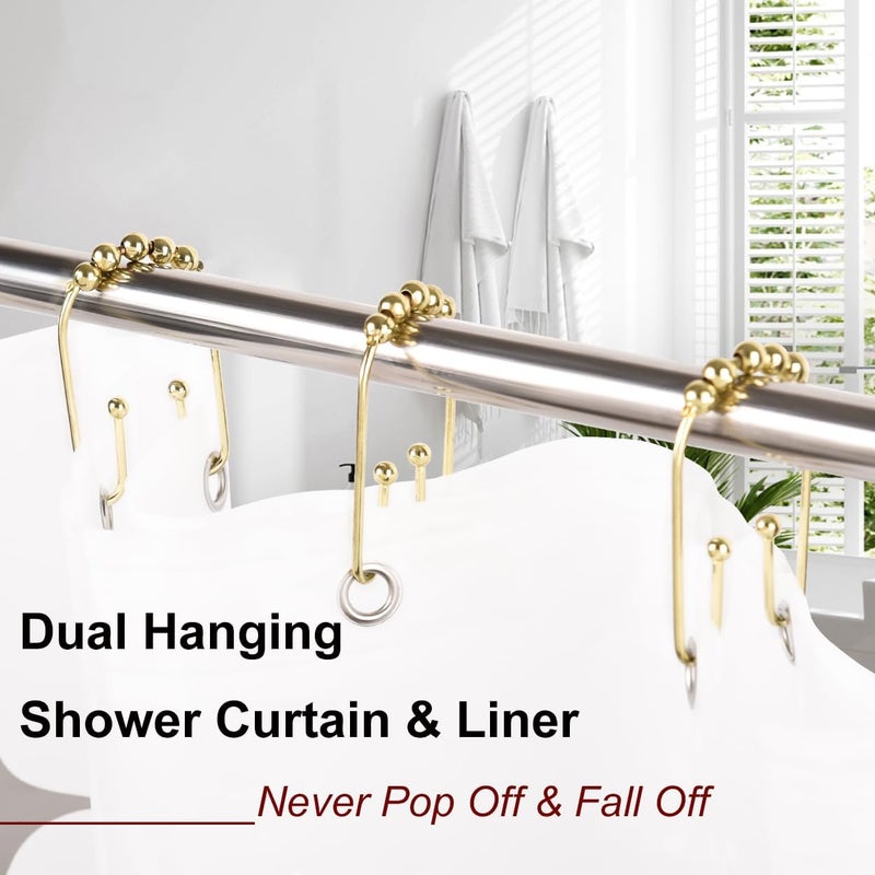 Resze U Shaped Shower Curtain Hooks Rings,12 Pcs Durable Rust Resistant Metal Shower Hooks, Double Glide Smoothly Anti-Drop Shower Rings for Shower Curtain Rod,Golden - Image 3
